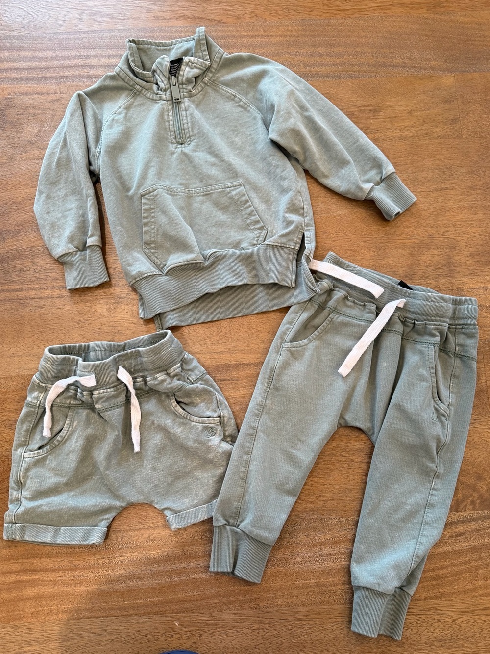 Little Bipsy Sage Green Kids Matching Set - Pullover, Joggers & Shorts